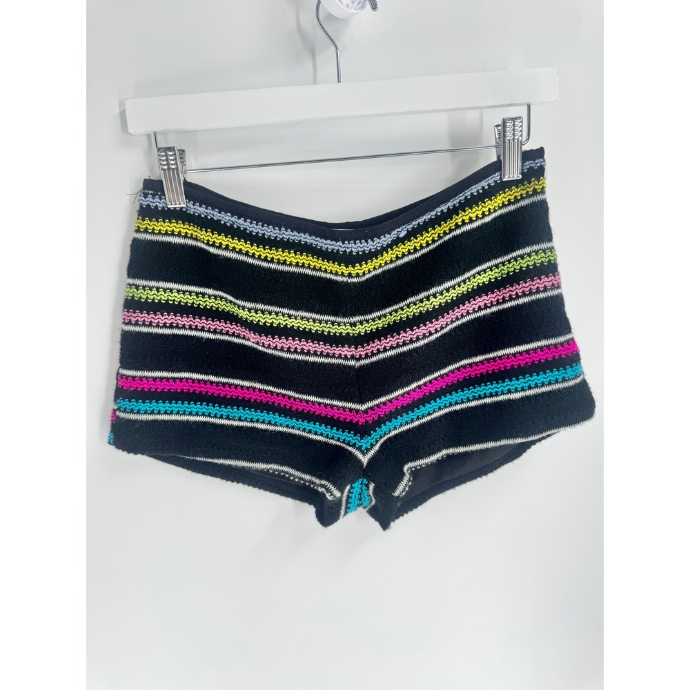 A.L.C. Knit Shorts Women Size 0 Black Multi-Color Chevron Stripe Side Zip